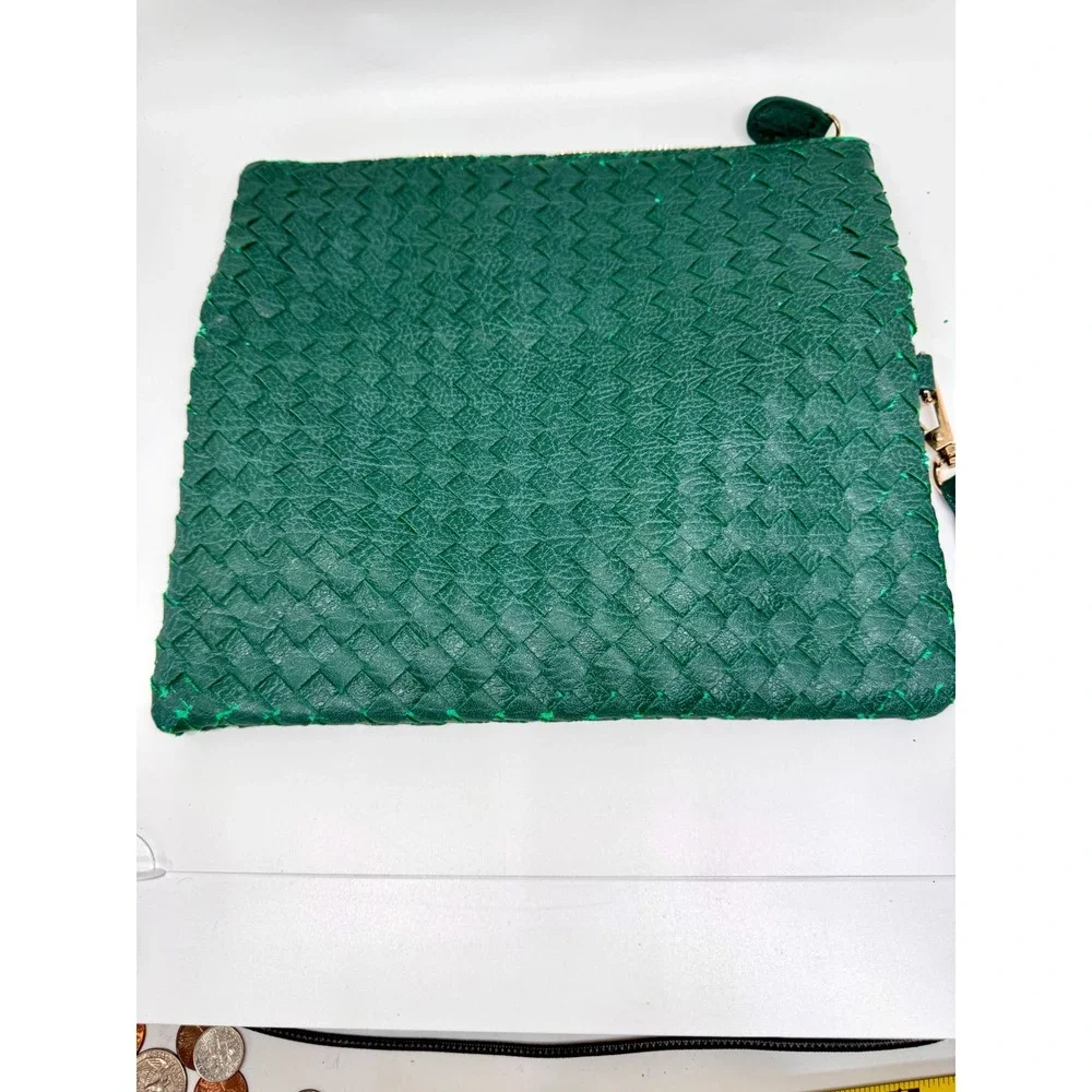 Urban Expressions Green Woven Vegan Leather Foldover Clutch Wristlet Bag